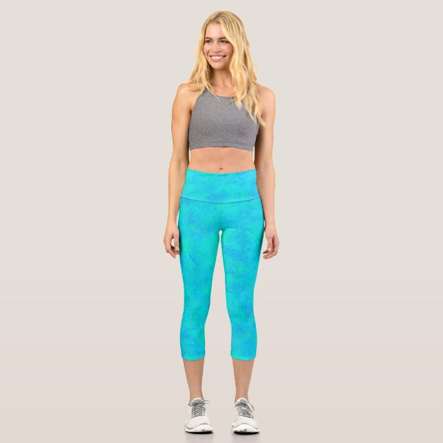 Türkisblau Abstraktes Muster Capri Leggings (Vorderseite)