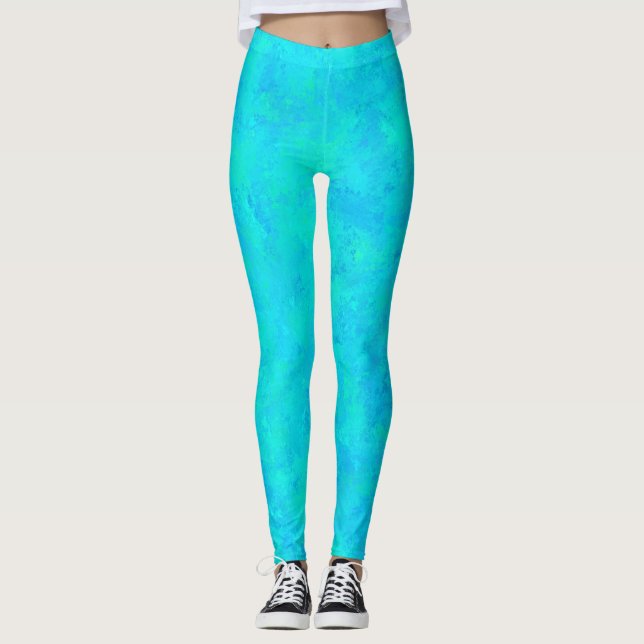 Türkisblau Abstraktes Muster Leggings (Vorderseite)