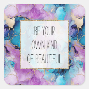 Türkisblau Aqua Lila Goldmarmor Quadratischer Aufkleber