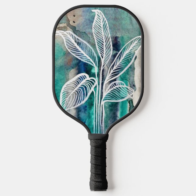 Türkisblau & Aquamarin Moderne botanische Wasserfa Pickleball Schläger (Vorderseite)