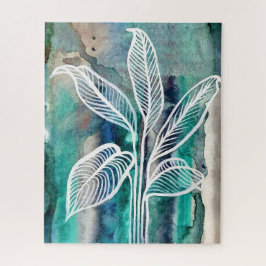 Türkisblau & Aquamarin Moderne botanische Wasserfa Puzzle