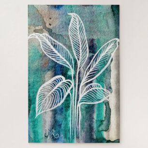 Türkisblau & Aquamarin Moderne botanische Wasserfa Puzzle