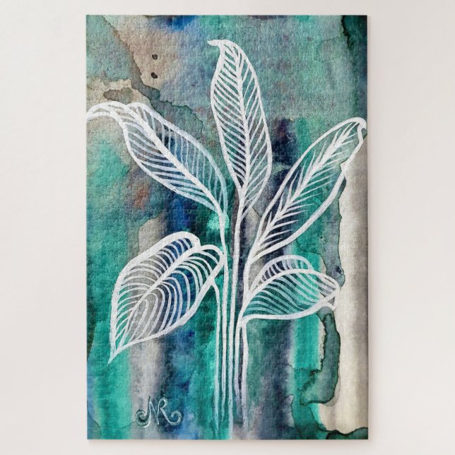 Türkisblau & Aquamarin Moderne botanische Wasserfa Puzzle (Vertikal)