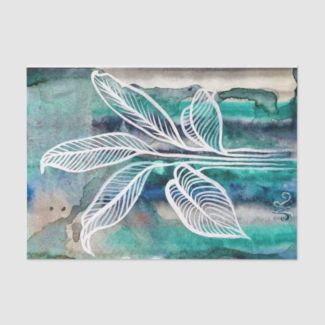 Türkisblau & Aquamarin Moderne botanische Wasserfa Seidenpapier (Vorderseite)