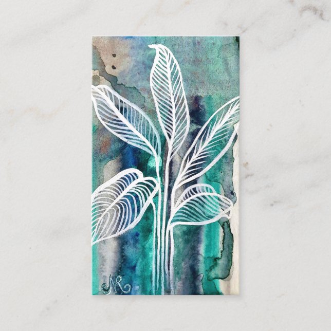 Türkisblau & Aquamarin Moderne botanische Wasserfa Visitenkarte (Vorderseite)