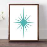 Türkisblau Atomische Sternexplosion Mitte Jahrhund Poster<br><div class="desc">Dieses fabelhafte,  moderne Poster aus der Mitte des Jahrhunderts besticht durch eine türkisblaue Kreuz-Atomzeitalter-Sternexplosion auf weißem Hintergrund.</div>