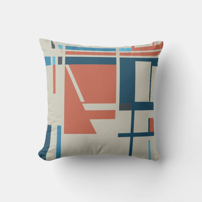 Türkisblau auf grauem, Abstraktem MCM-Look Kissen (Vorderseite)