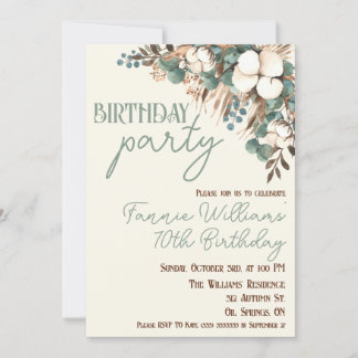 Türkisblau, Baumwolle, Pampas Grass Geburtstag Einladung