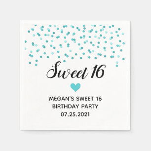 Türkisblau Confetti Süße 16 Geburtstag Serviette