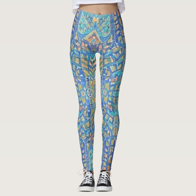 Türkisblau des marokkanischen Mosaiks in Multicolo Leggings (Vorderseite)