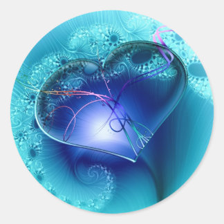 Türkisblau Funkelnd Herz Runder Aufkleber
