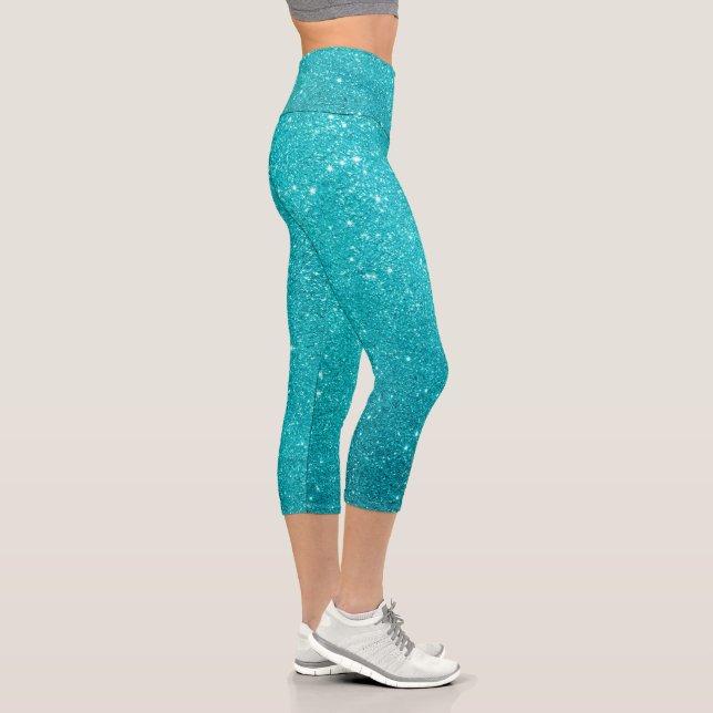 Türkisblau Glitzer und Glitzern Capri Leggings (Rechts)