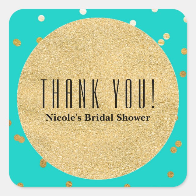 Türkisblau & goldene Shiny Confetti Dots Moderne Quadratischer Aufkleber (Vorderseite)