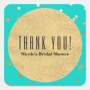 Türkisblau & goldene Shiny Confetti Dots Moderne Quadratischer Aufkleber