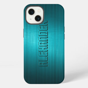 Türkisblau-Metal-Look Muster-Monogramm 2 iPhone Hülle