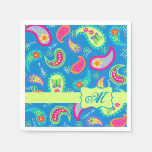 Türkisblau Modernes Paisley-Muster Monogramm Serviette