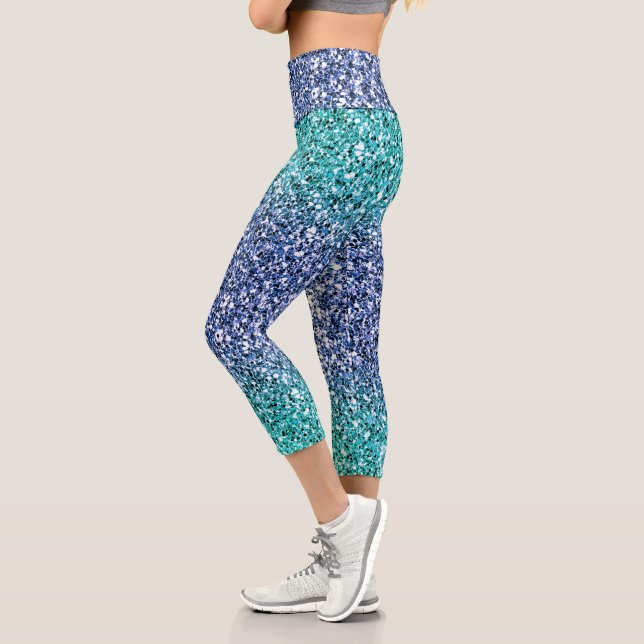 Türkisblau Ombre Glitzer Capri Leggings (Links)
