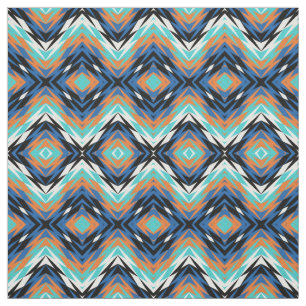 Türkisblau Orange Schwarzes Aztekisches Mosaikmust Stoff