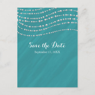Türkisblau & Perlen Elegant Save the Date Ankündigungspostkarte