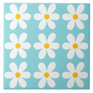 Türkisblau Retro Daisy Blumenmuster Fliese