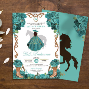 Türkisblau Rose Charra Vestidos Quinceanera Einladung