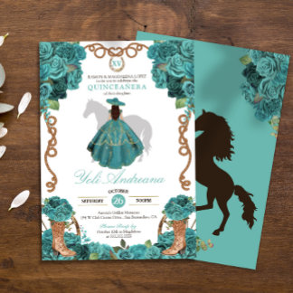 Türkisblau Rose Charra Vestidos Quinceanera Einladung