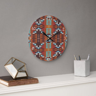 Türkisblau Rost Orange Rote Braun Kunst, Dichtung Große Wanduhr