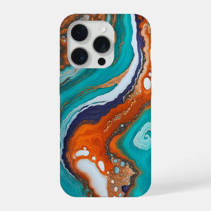 Türkisblau, Rost und Goldfarbe abstrakt iPhone 15 Pro Hülle