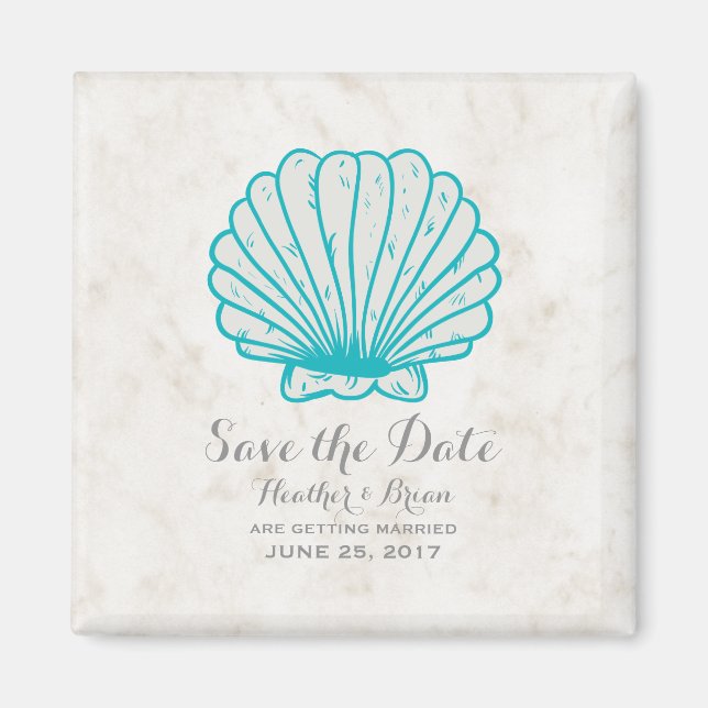 Türkisblau Rustikale Seashell Save the Date Magnet (Vorne)