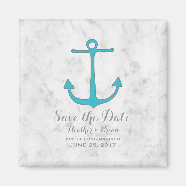 Türkisblau Rustikaler Anker Save the Date Magnet (Vorne)