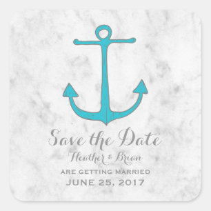 Türkisblau Rustikaler Anker Save the Date Quadratischer Aufkleber