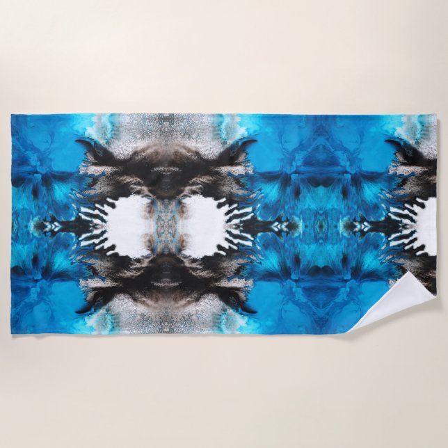 Türkisblau, Schwarz und Weiß Abstrakt Strandtuch (Vorderseite)