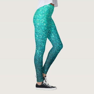 Türkisblau Schwarzer Glitzer Ombre Glitzern Yoga Leggings