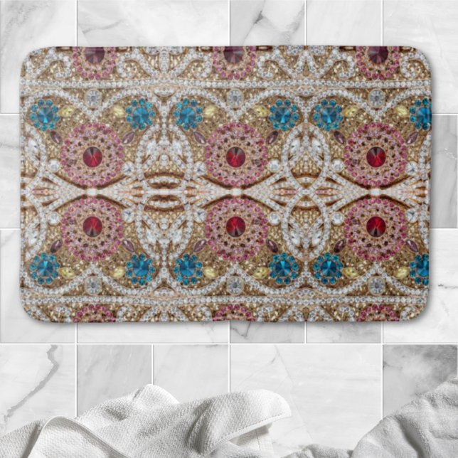Türkisblau, silber, bordeauxrot, pink, böhmisch badematte (turquoise blue silver gold burgundy pink bohemian bath mat)