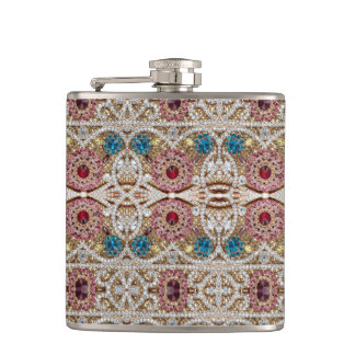 Türkisblau, silber, bordeauxrot, pink, böhmisch flachmann