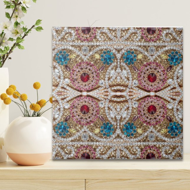 Türkisblau, silber, bordeauxrot, pink, böhmisch fliese (turquoise blue silver gold burgundy pink bohemian ceramic tile)