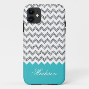 Türkisblau Silvery Glitzer Zickzack Muster Case-Mate iPhone Hülle