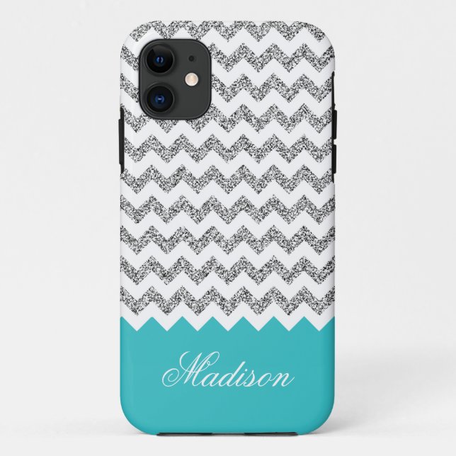 Türkisblau Silvery Glitzer Zickzack Muster Case-Mate iPhone Hülle (Rückseite)