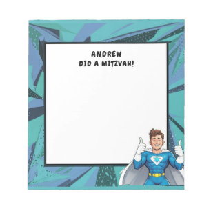 Türkisblau Superhero Personalisiert Mitzvah Notizblock