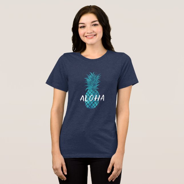 Türkisblau Tropischer Ananas Aloha Tri-Blend Shirt (Vorderseite voll)