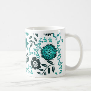 Türkisblau- und Dunkelheits-Olivgrünmuster mit Tasse