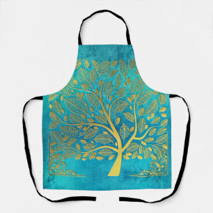 Türkisblau und Goldbaum Schürze