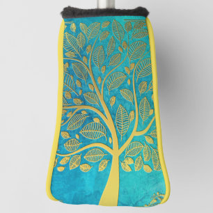Türkisblau und goldener Baum des Lebens Golf Headcover