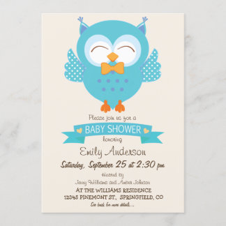 Türkisblau und Lila Boy Owl Baby Dusche Einladung