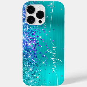Türkisblau und Lila Glitterie-Glam-Signatur Case-Mate iPhone 14 Pro Max Hülle