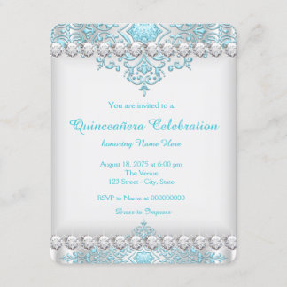 Türkisblau und Silver Diamond Quinceñera Einladung