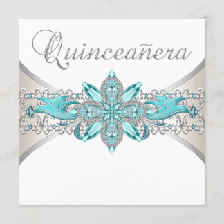 Türkisblau und Silver Quinceanera Einladung