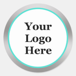 Türkisblau Weiß und Silber Ihr Logo hier Vorlage Runder Aufkleber