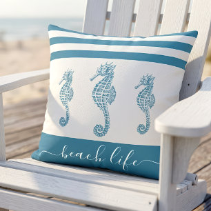 Türkisblaue 3 Seepferdchen Strand Leben Schrift mo Kissen