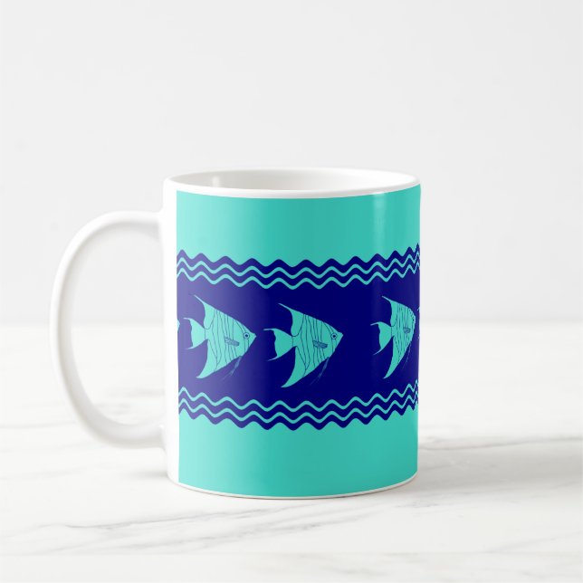 Türkisblaue Angelfische Streifen Kaffeetasse (Links)